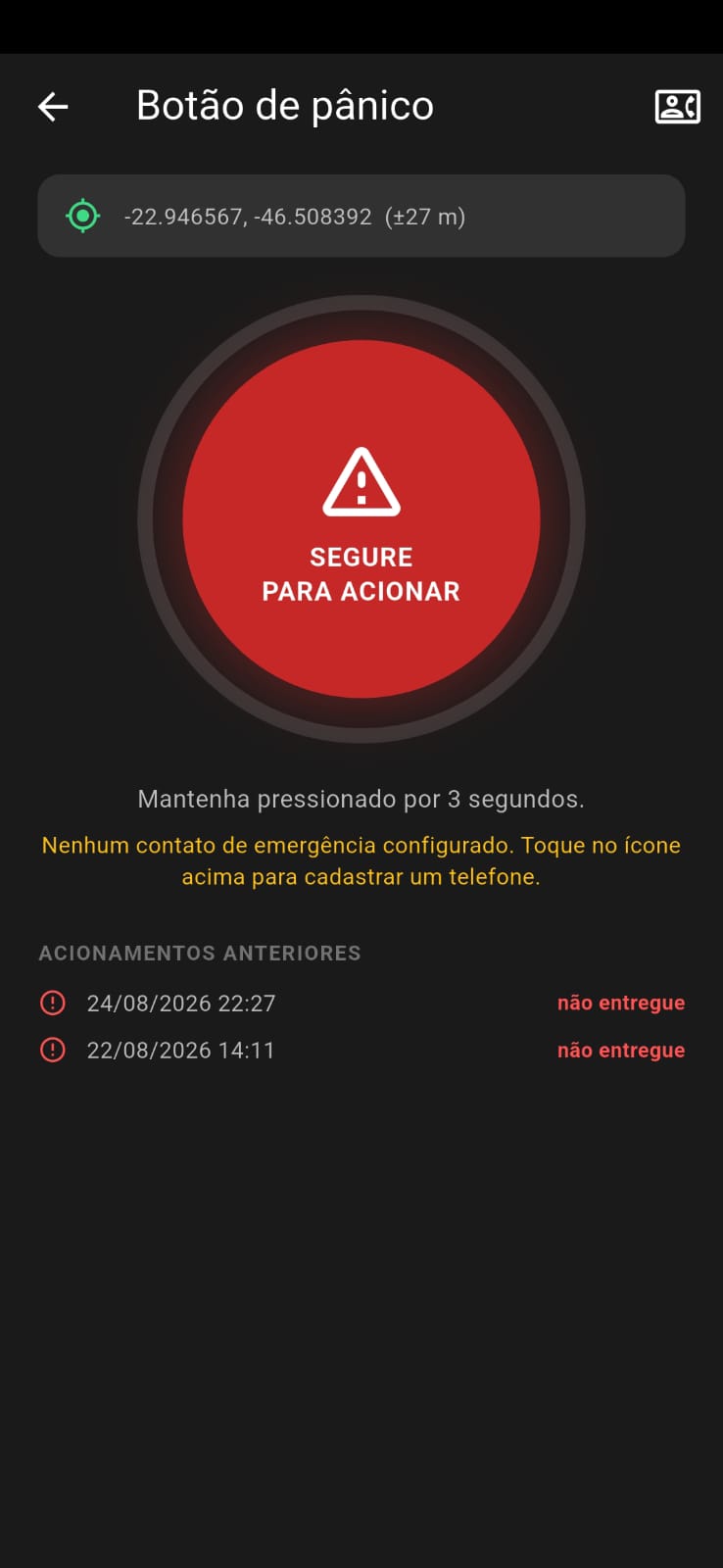 Botão do pânico no aplicativo TaskCheck