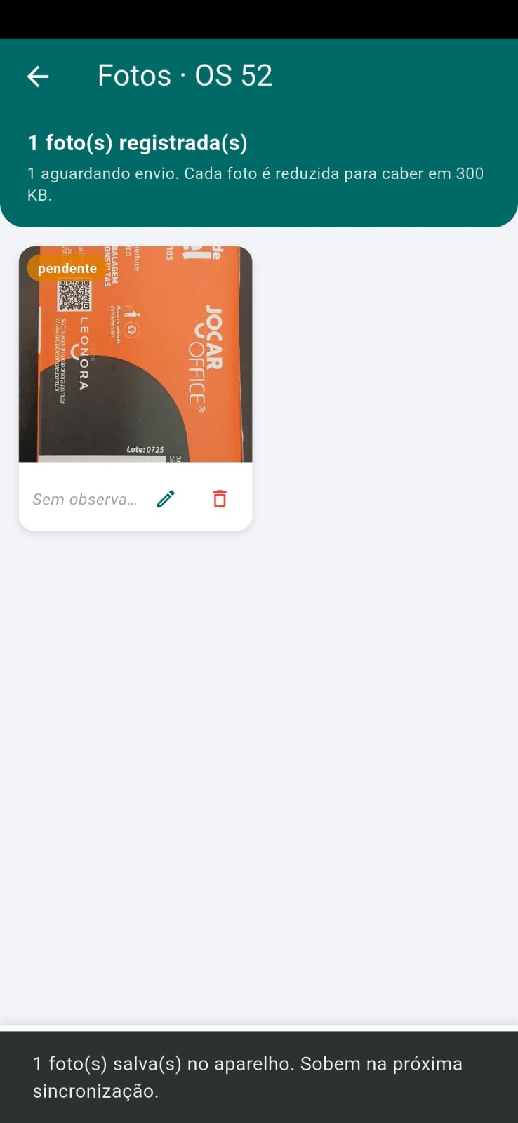 Galeria de fotos da OS no aplicativo TaskCheck