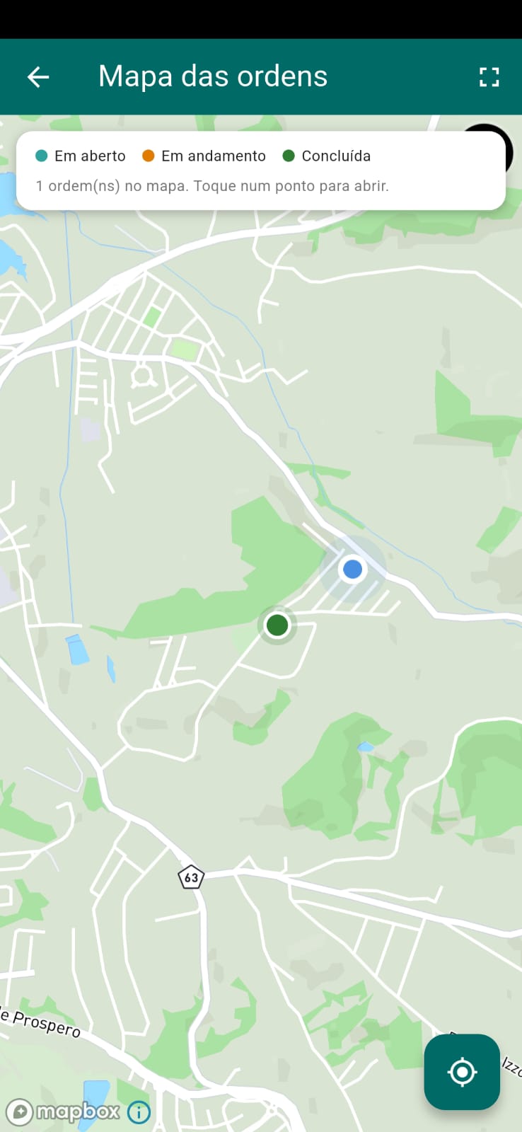 Ordens de serviço no mapa no aplicativo TaskCheck