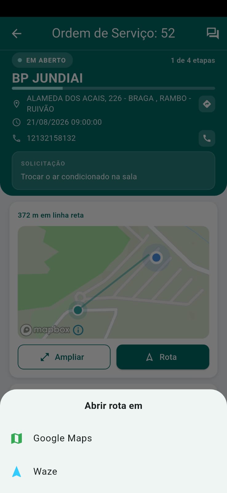 Navegação por Waze ou Google Maps no aplicativo TaskCheck
